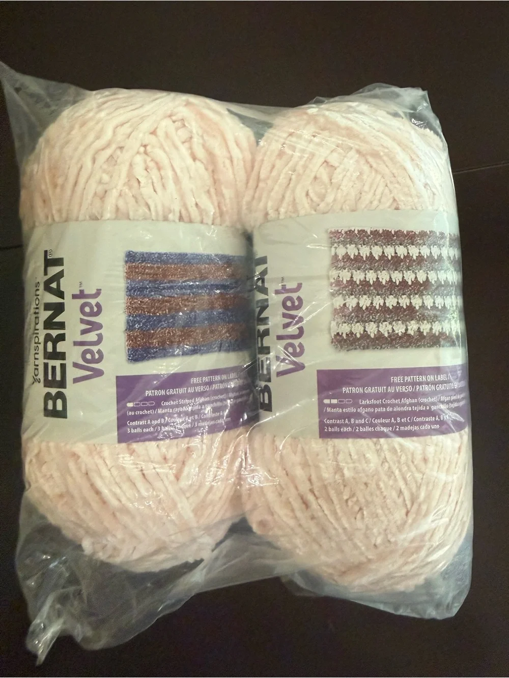Yarnspirations Bernat Velvet Plush Yarn - 2 Skeins of Blush Pink